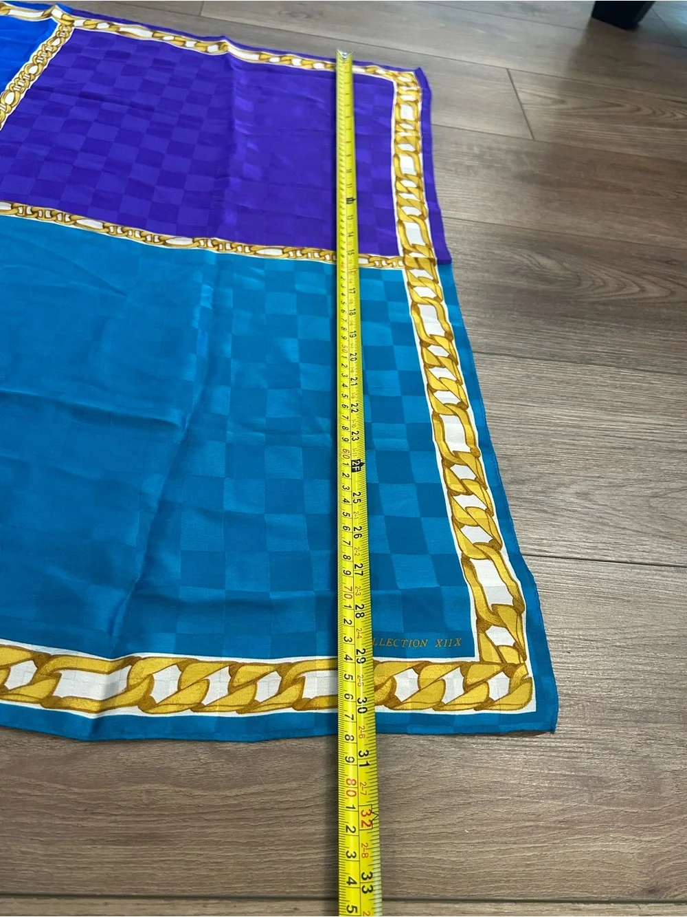Collection XIIX Chain Print Square Scarf Blue Purple Checker Silk Feel